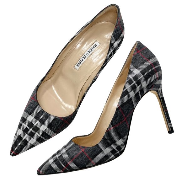Manolo Blahnik Shoes - Manolo Blahnik Heels BB 105 Tartan Plaid Wool Pointed Toe Shoes Pumps